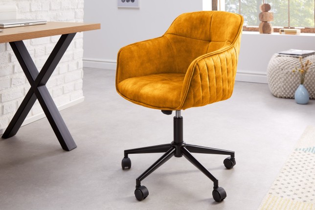 Chaise de bureau EUPHORIA velours moutarde - Design & confort