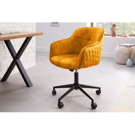 Chaise de bureau EUPHORIA velours moutarde - Design & confort