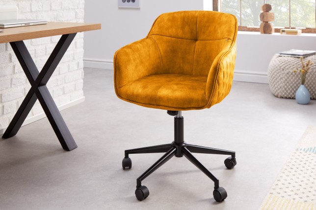 Chaise de bureau EUPHORIA velours moutarde - Design & confort