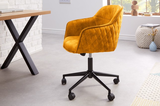 Chaise de bureau EUPHORIA velours moutarde - Design & confort