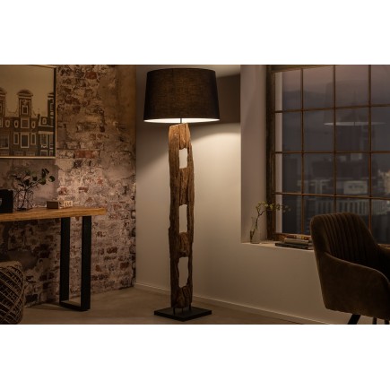 Lampadaire Barracuda 177cm Acacia Recyclé & Coton Noir