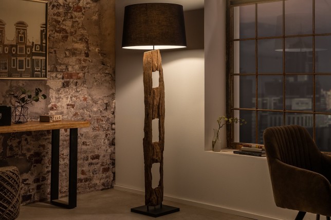Lampadaire Barracuda 177cm Acacia Recyclé & Coton Noir