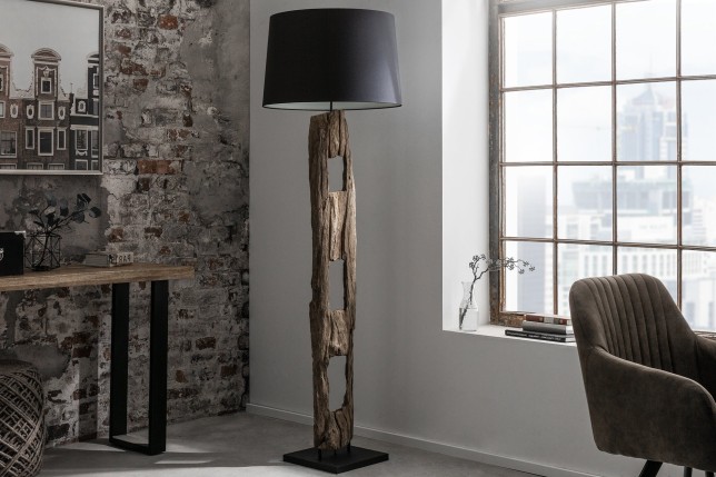 Lampadaire Barracuda 177cm Acacia Recyclé & Coton Noir
