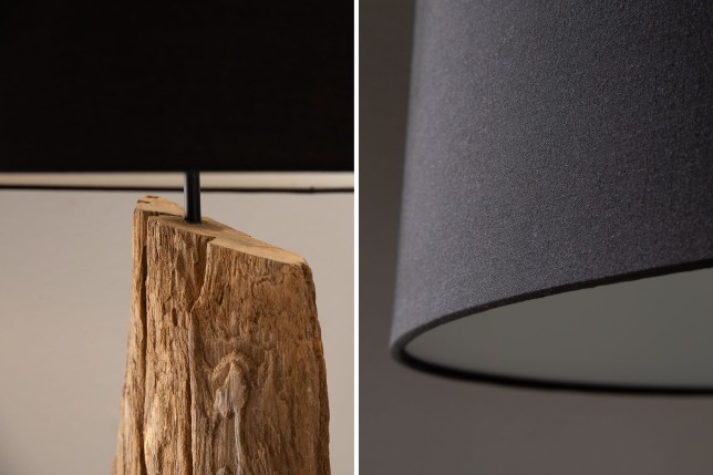 Lampadaire Barracuda 177cm Acacia Recyclé & Coton Noir