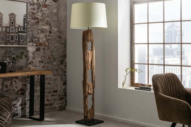 Lampadaire BARRACUDA 177cm Acacia Recyclé & Coton Beige