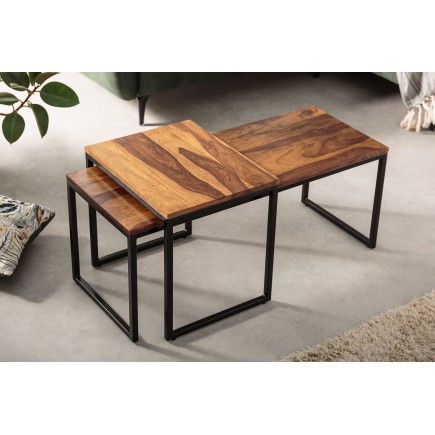 Set 2 Tables Basses ELEMENTS Sheesham Massif Naturel