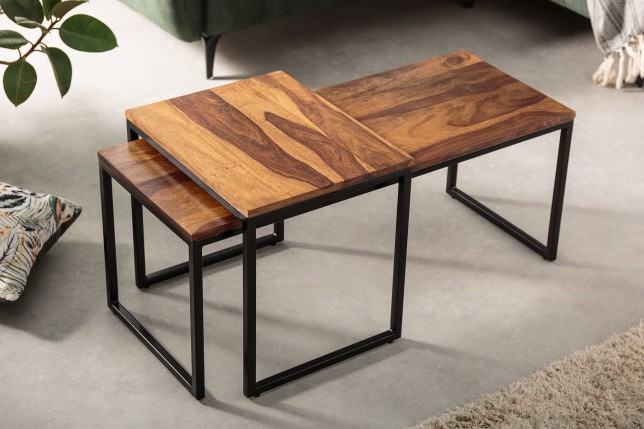 Set 2 Tables Basses ELEMENTS Sheesham Massif Naturel
