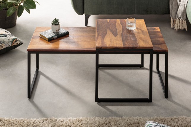 Set 2 Tables Basses ELEMENTS Sheesham Massif Naturel