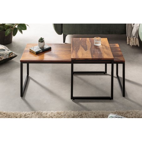 Set 2 Tables Basses ELEMENTS Sheesham Massif Naturel