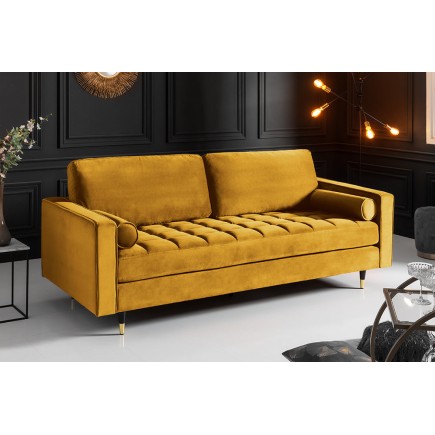 Canapé COZY VELVET 220cm 3 places velours jaune moutarde 2