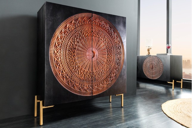 Highboard MANDALA 120cm - Buffet Haut Manguier & Métal