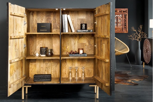 Highboard MANDALA 120cm - Buffet Haut Manguier & Métal