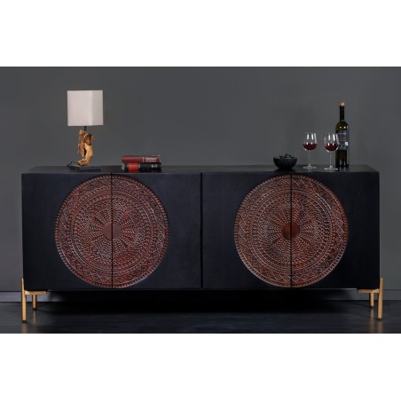 Buffet bas MANDALA 160cm manguier massif et métal noir
