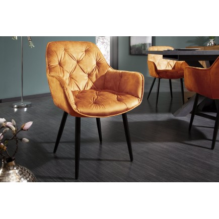 Chaise MILANO velours moutarde avec accoudoirs - Lot de 2