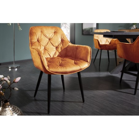 Chaise MILANO velours moutarde avec accoudoirs - Lot de 2