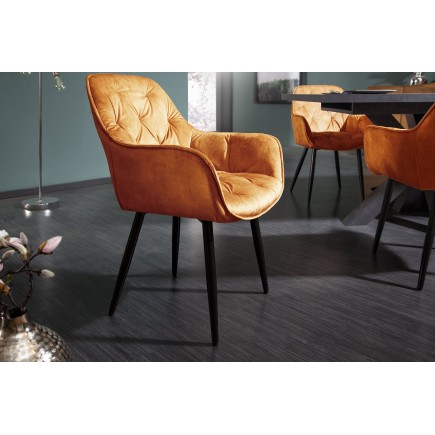Chaise MILANO velours moutarde avec accoudoirs - Lot de 2 2