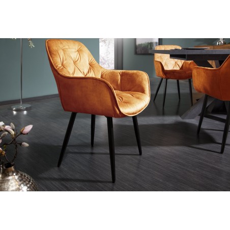 Chaise MILANO velours moutarde avec accoudoirs - Lot de 2