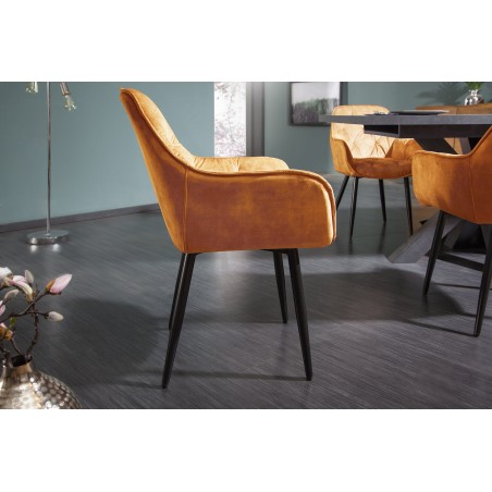 Chaise MILANO velours moutarde avec accoudoirs - Lot de 2