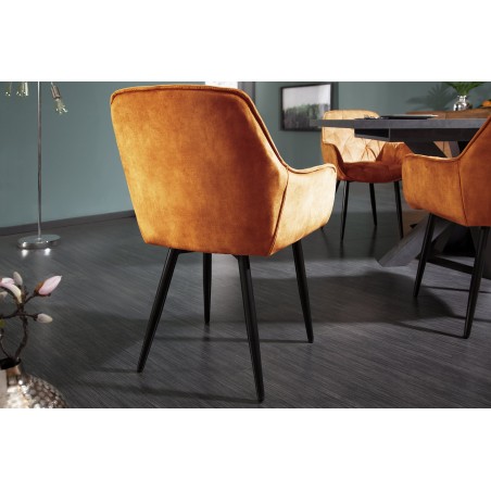 Chaise MILANO velours moutarde avec accoudoirs - Lot de 2