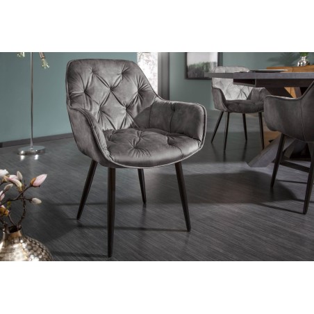 Chaise MILANO velours vert avec accoudoirs - Lot de 2
