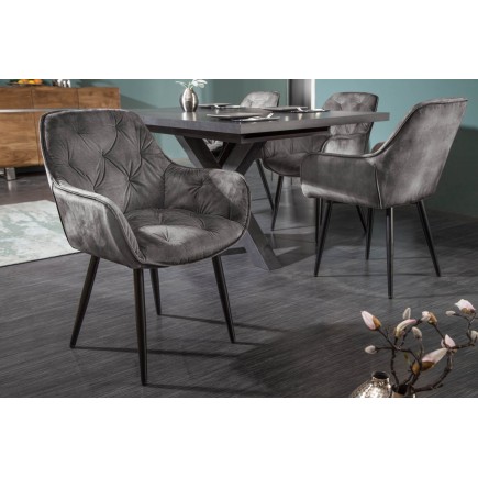 Chaise MILANO velours vert avec accoudoirs - Lot de 2 2