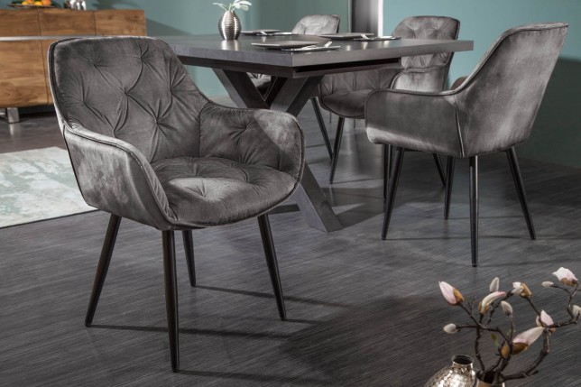 Chaise MILANO velours vert avec accoudoirs - Lot de 2
