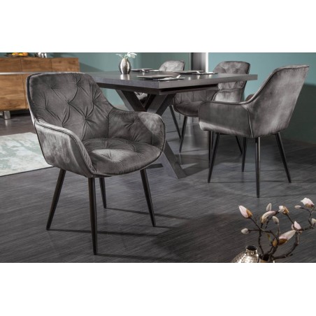 Chaise MILANO velours vert avec accoudoirs - Lot de 2