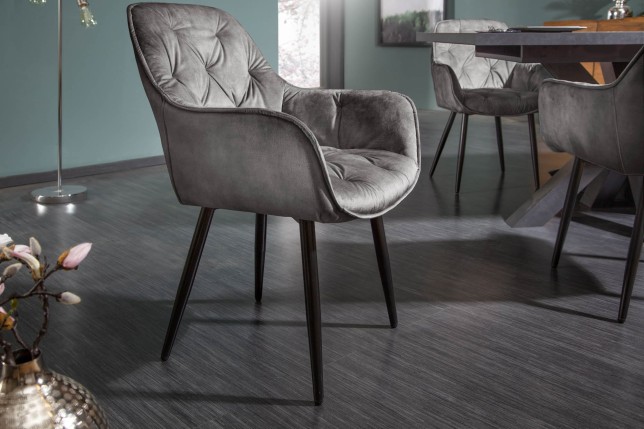 Chaise MILANO velours vert avec accoudoirs - Lot de 2
