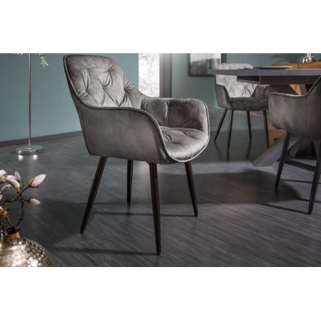 Chaise MILANO velours vert avec accoudoirs - Lot de 2