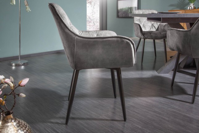 Chaise MILANO velours vert avec accoudoirs - Lot de 2