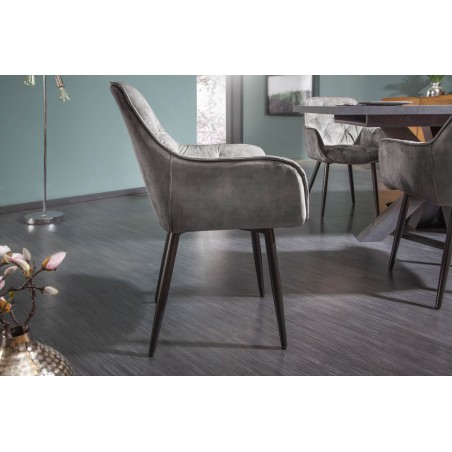 Chaise MILANO velours vert avec accoudoirs - Lot de 2