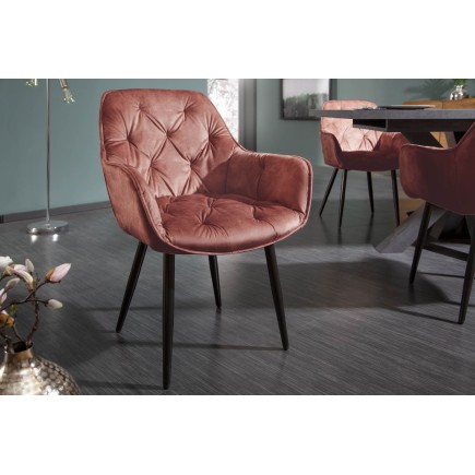 Chaise MILANO velours brun avec accoudoirs - Lot de 2