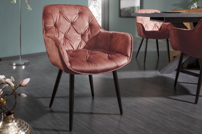 Chaise MILANO velours brun avec accoudoirs - Lot de 2