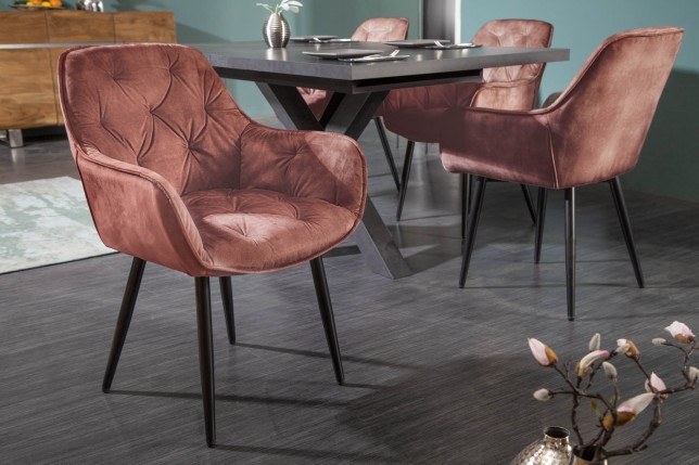 Chaise MILANO velours brun avec accoudoirs - Lot de 2