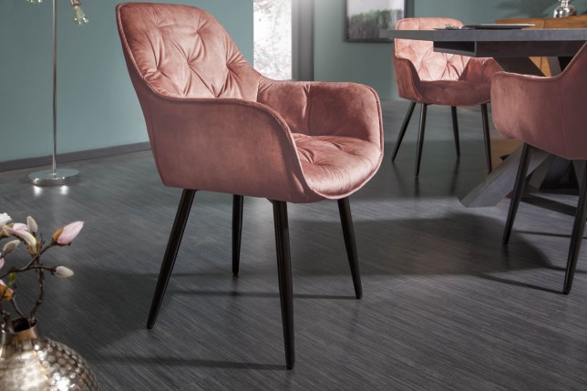 Chaise MILANO velours brun avec accoudoirs - Lot de 2