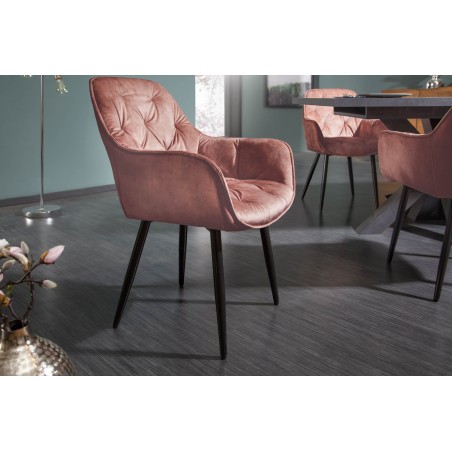 Chaise MILANO velours brun avec accoudoirs - Lot de 2
