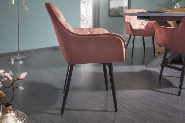 Chaise MILANO velours brun avec accoudoirs - Lot de 2