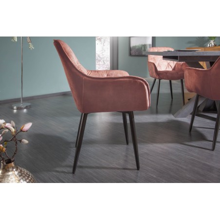 Chaise MILANO velours brun avec accoudoirs - Lot de 2