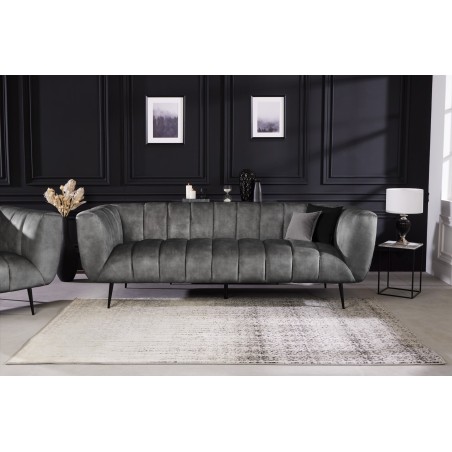 Canapé NOBLESSE 225cm Velours Gris 3 Places Pieds Noirs