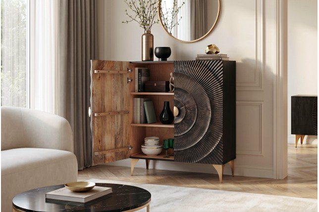 Buffet haut GOLDEN SUNSET 120cm manguier noir et doré