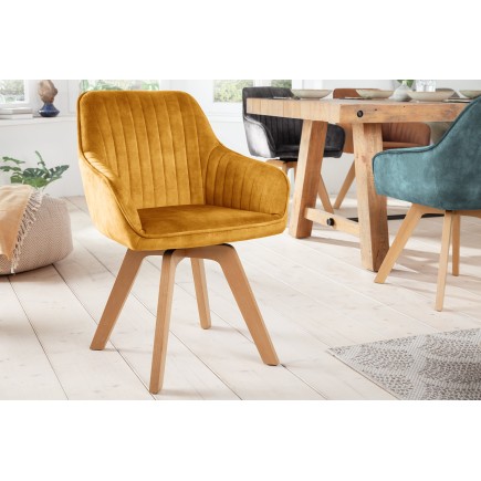 Fauteuil pivotant LIVORNO velours jaune moutarde 180°