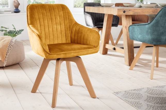 Fauteuil pivotant LIVORNO velours jaune moutarde 180°