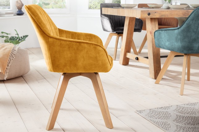 Fauteuil pivotant LIVORNO velours jaune moutarde 180°