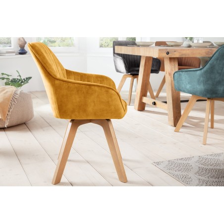 Fauteuil pivotant LIVORNO velours jaune moutarde 180°