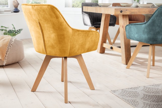 Fauteuil pivotant LIVORNO velours jaune moutarde 180°