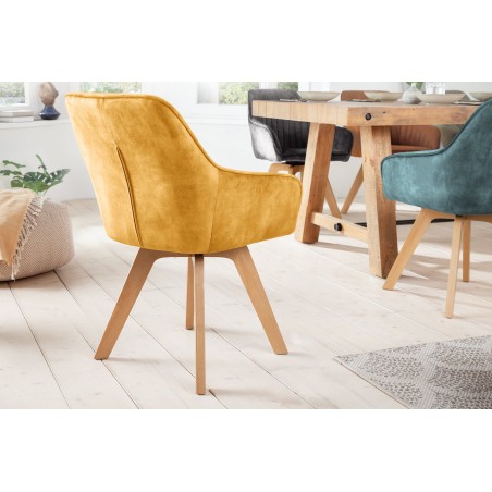Fauteuil pivotant LIVORNO velours jaune moutarde 180°