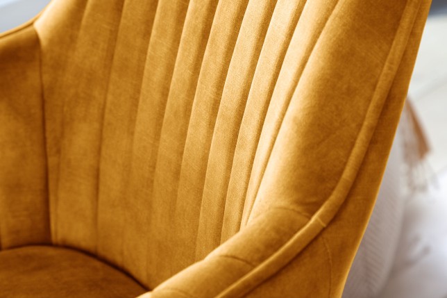 Fauteuil pivotant LIVORNO velours jaune moutarde 180°
