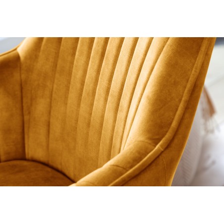 Fauteuil pivotant LIVORNO velours jaune moutarde 180°