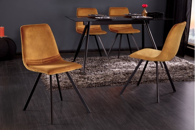 Chaise AMSTERDAM rétro velours jaune moutarde - Lot de 4
