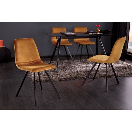 Chaise AMSTERDAM rétro velours jaune moutarde - Lot de 4